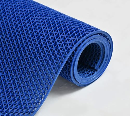 Yellow Weaves Anti Skid Multipurpose PVC Rubber Mat for Floor, Bathroom, Swimming Pool, Kitchen, Indoors, Outdoors | Color - Blue | Waterproof Entrance Doormat, Rain Jali Mat (4x14 Feet)