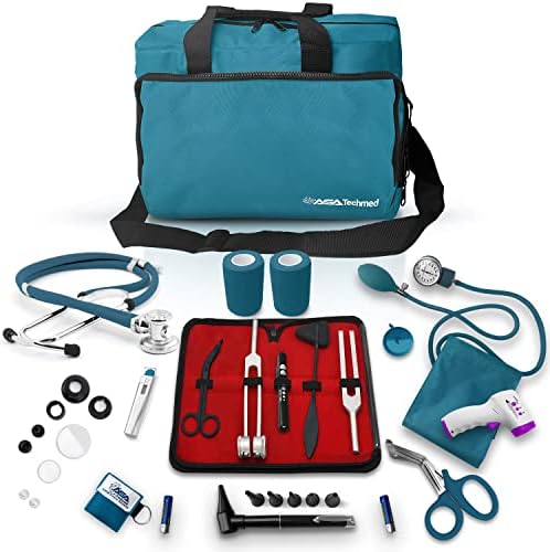 ASA Techmed Nurse Starter Kit - Stethoscope, Blood Pressure Monitor, Tuning Forks, and More - 18 Pieces Total (Teal)