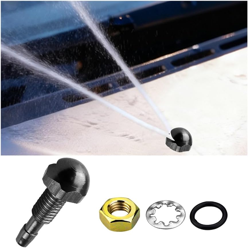 2PCS Car Windshield Washer Nozzle, Aluminum Alloy Front Windshield Wiper Sprayer Nozzle, Automotive Windscreen Wiper Sprayer Replacement, Universal for Truck SUV Sedan (Black)