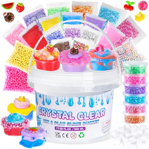 Thedttoy Clear Slime para meninas, DIY Slime Kit com 26 add-ins, 500 ml Slime Fluffy, criativo kit de Slime para crianças 6 anos, festas infantis, aniversários, páscoa, ano novo!