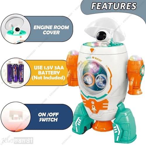 Image of Kids Mandi Space Rocket Musical Toy | Rotating Rocket with LED Lights & Music | Interactive Learning Toy