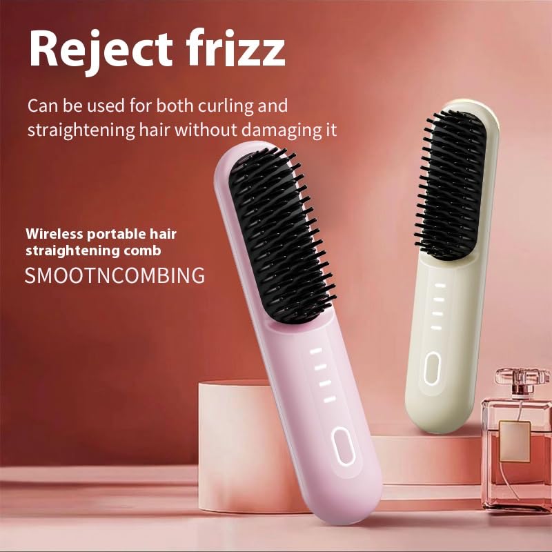 Cepillo alisador de cabello inalámbrico 2 en 1 rosa miniatura 4