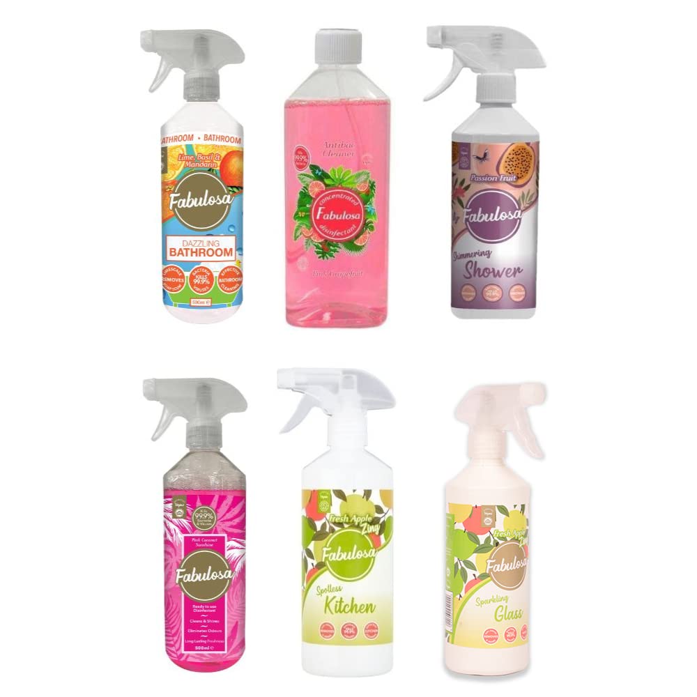 5X Home Essential Cleaning Vegan Bundle Pink Coconut Apple Passionfruit Lemon Basil 500ml + Free 500ml Pink Coconut Trigger spray Pink Grapefruit 500ml Refill