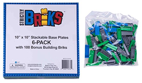 Strictly Briks Classic Grundplatten 10" x 10" Brik Tower 100% kompatibel mit Allen großen Marken | Bausteine für Türme, Regale und mehr | 6 Grundplatten und 50 Stapler in Blau, Grün und Grau – Bild 4