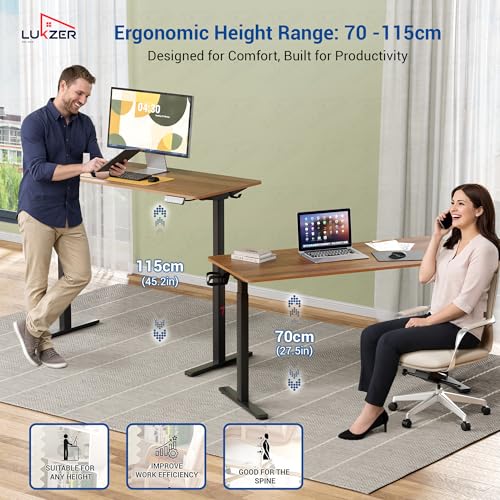 Image of Lukzer Electric Height Adjustable Desk | Dual Motor with Memory Controller Sit-Stand Study Table | Ergonomic Computer Desk for Work from Home | 1 Year Warranty (EST-002 /Black & Oak Brown /140x60 cm)