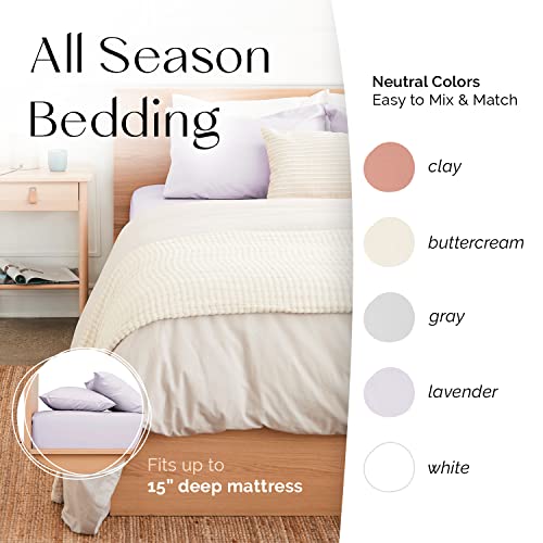 Five Looms Classic Percale Fitted Sheet And 2 Pillowcases, 100% Cotton With Deep Pocket 15”, Easy Care Luxury Hotel Quality Soft Cooling Sheets Set, 3 Pc Set Without Flat/Top Sheet, Full, Lavender #TOP4