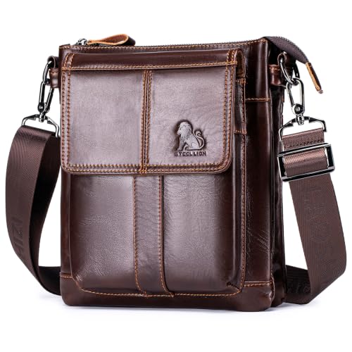 STEELLION Crossbody Bag Men Cowhide Leather Shoulder Bag Adjustable Strap