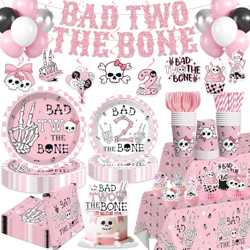Xynic Bad Two the Bone Party Decorations Girl Tableware Set, Serves 20