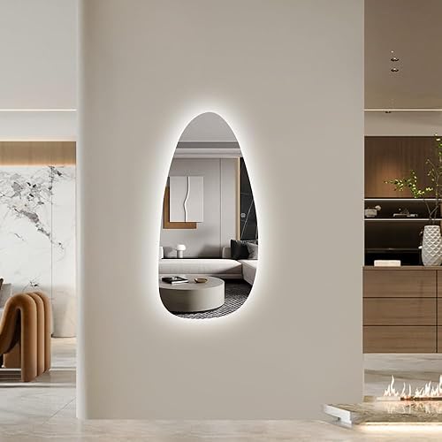 Miniatura 2 de Espejo LED de 24 x 48 pulgadas con luz blanca y cálida, asimétrico, regulable e impermeable, espejo decorativo sin cobre para baño, maquillaje,