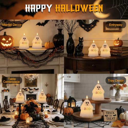Image of Ghost Halloween Flameless Candles with BOO, Remote Timer Battery Operated | Flickering LED Candles, Spooky Cute Halloween Decor, Real Wax, Hand Painted, Table Home Party Festival Decoration Gift, 2Pack