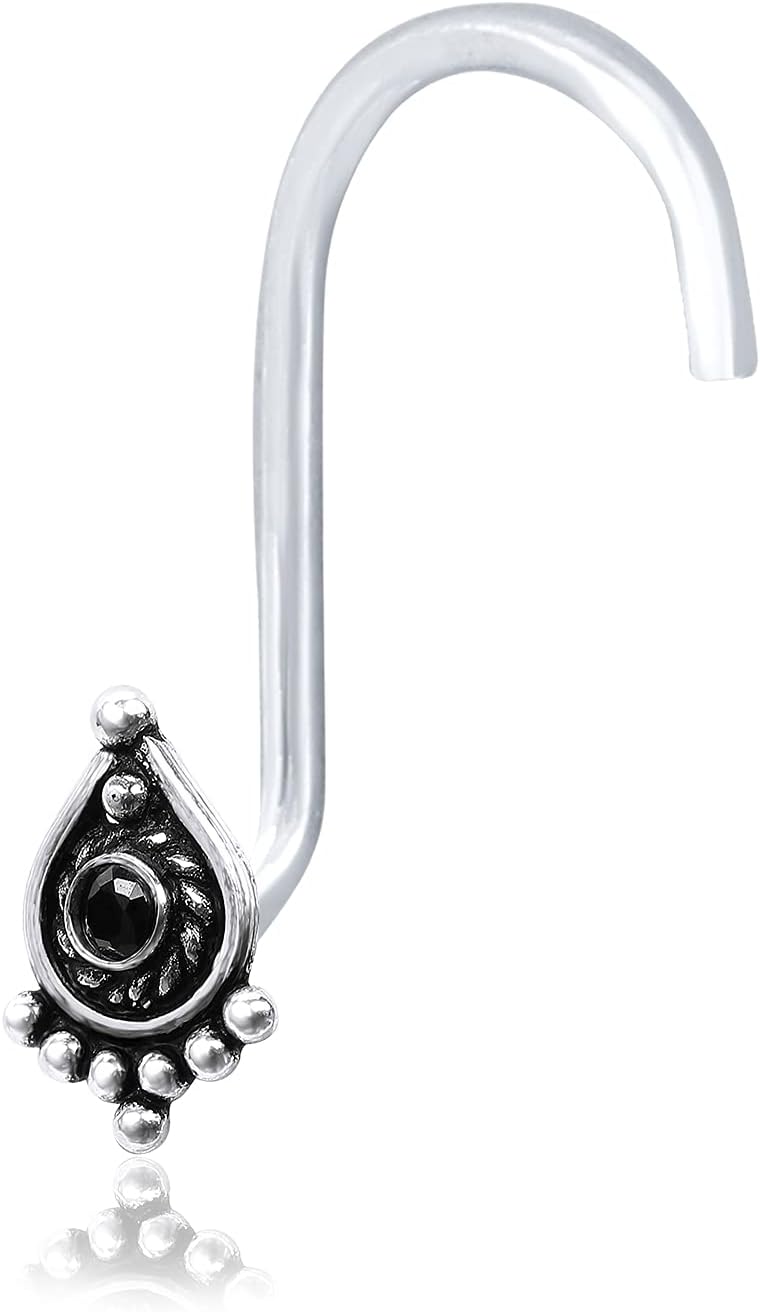 925 sterling Silver Trendy Antique oxidised nose pin for womens (SSNP-4)