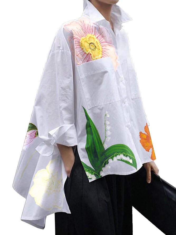 UOOZEE Women's Collar Long Sleeve Boyfriend Shirt Loose Oversized Business Casual High Low Tops Blouse