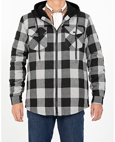 Image of ZENTHACE Men's Sherpa Lined Full Zip Hooded Plaid Shirt Jacket