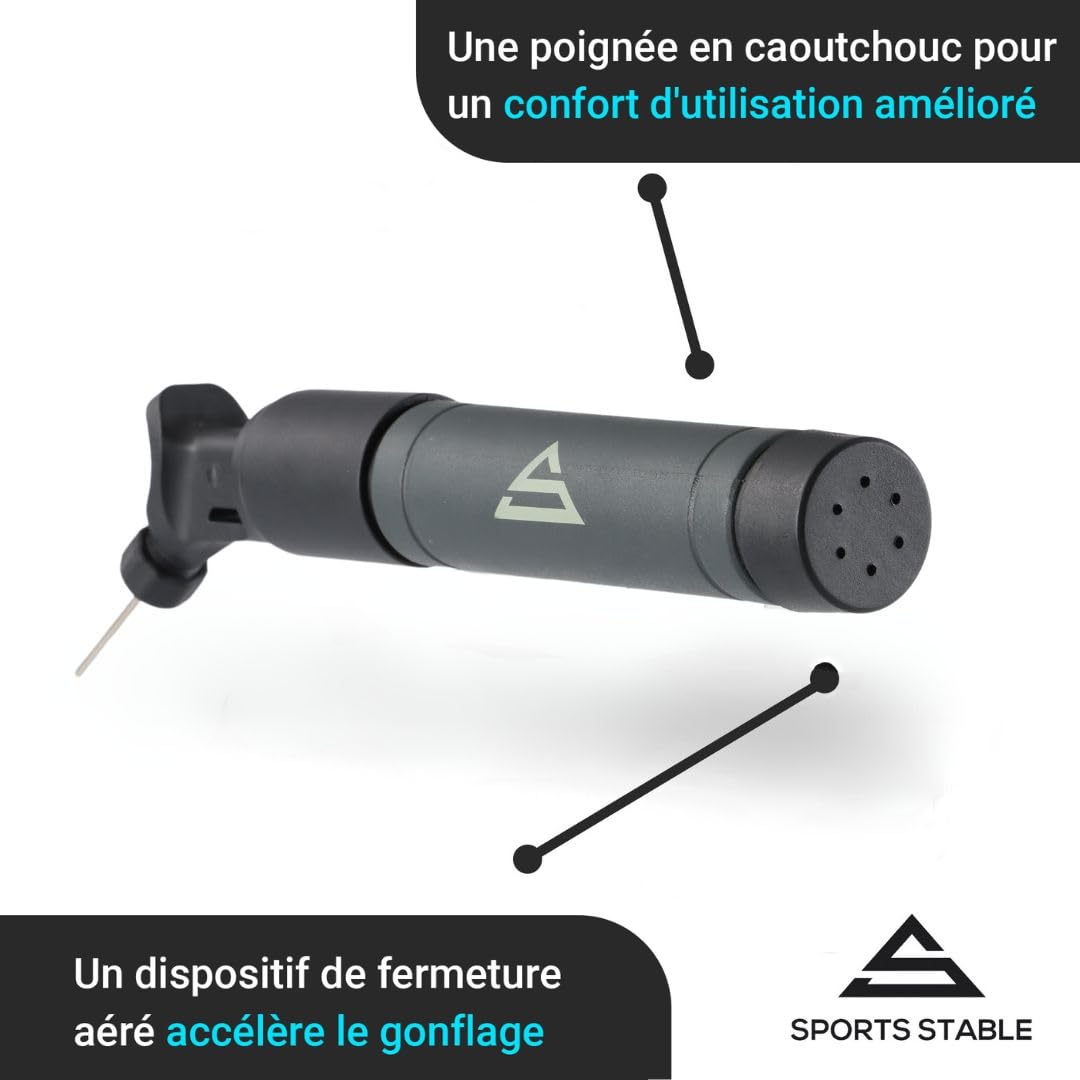 Pompe à Ballon Double Action avec 5 Aiguilles, Pompe à Air Manuelle pour Football, Basket, Volley, Rugby, Handball et Autres Ballons Gonflables