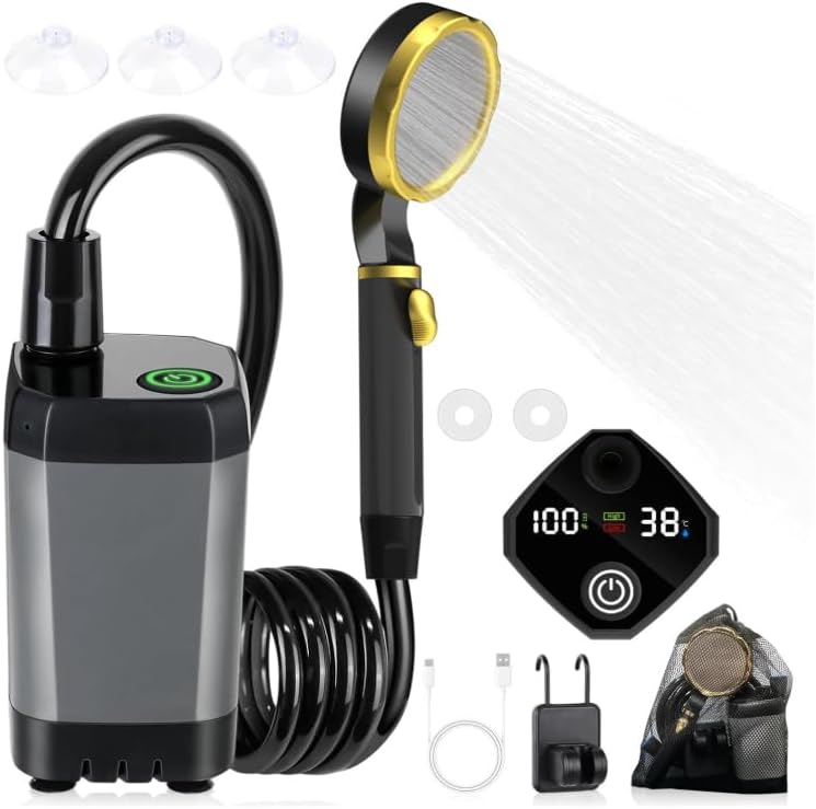 Portable Shower for Camping, Outdoor Shower with Digital Display, Rechargeable Battery Powered USA-V30
