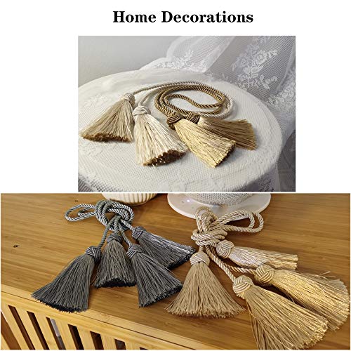 Porlau 4 Pack Curtain Tiebacks Rope Handmade Tassel Tie Backs Curtain Holdbacks for Office Home Decorative Drapery Tiebacks- Gold