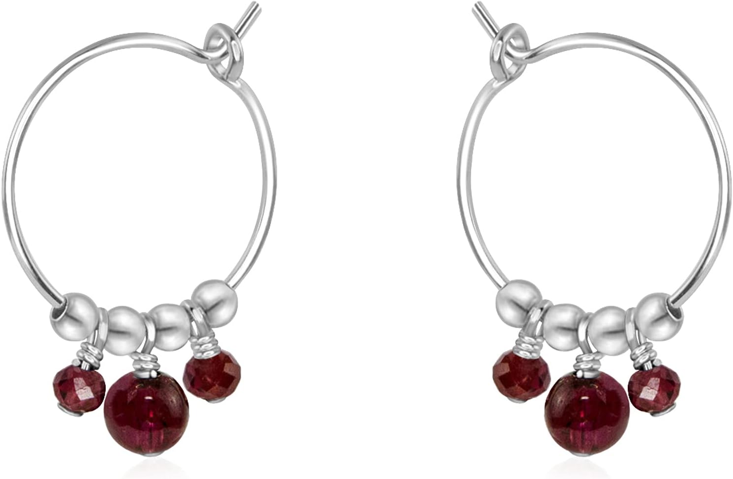 Luna Tide Garnet Hoop Earrings in Sterling Silver