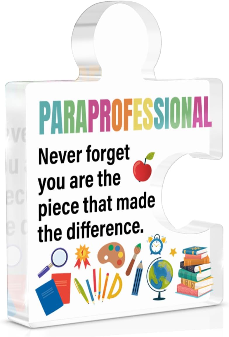 Best Paraprofessional Gifts, Appreciation Gifts for Paraeducator Teacher Assistant Para Acrylic Puzzle Plaque Sign Office Desk Decor