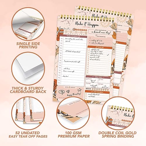 Decorably 52 Sheets Boho Celestial Undated Daily to Do List Notepad, 6.5x10" Spring-Bound Planner, Easy Tear-Off, for Schedule, Priorities, Agenda, Water Intake, Meals, Notes & Doodles, Home, Office - Image 4