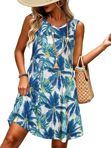 Image of elescat Women's Summer Dresses 2026 Beach Casual Sleeveless Floral Print Tank Loose Sundress with Pocket