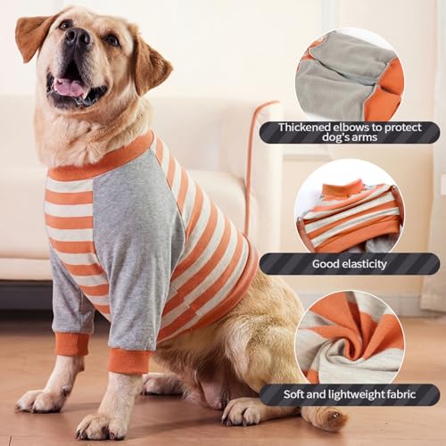 Image of FUAMEY Dog Recovery Sleeve with Elbow Protector,Dogs Shirt Stop Licking Joints,Pet Long Sleeve Suit Protecting Dog's Front Leg Arm Wounds Cover Skin Conditions Orange Stripes S