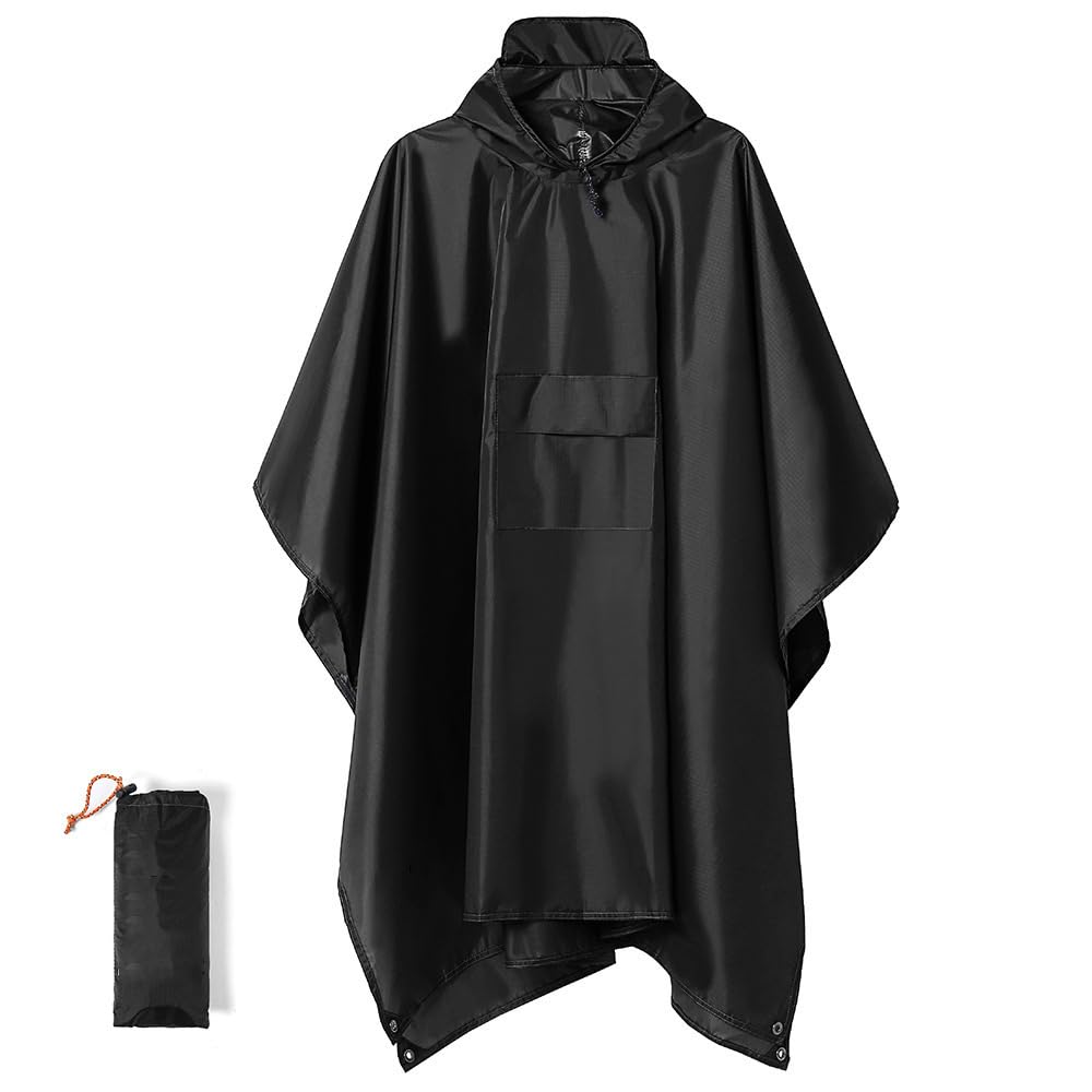 Hooded Rain Poncho for Adult with Pocket, Jacket Packable Rain Poncho for Women and Men Waterproof Reusable Raincoat for Hiking Camping Emergency Travel