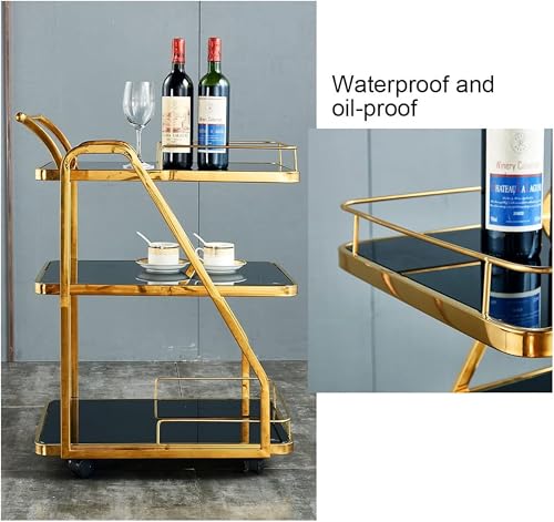 Image of Crown Art SHOPPEEThree-Tier a transportable Kitchen Storage cart and a Serving Trolley for Gatherings, add Tea, Coffee, Whiskey Sampling, and Even a Few Magazines and Novels (Black)