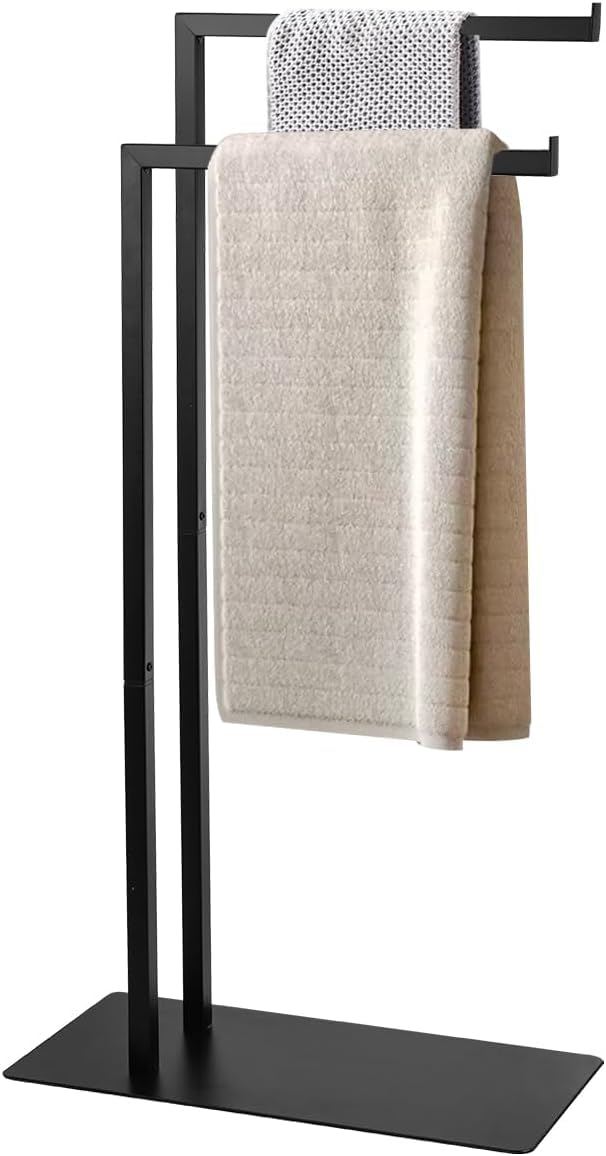 AIQII Free Standing Towel Rack Double L Shape Bath Towel Sheet Holder Design Base for Bathroom Floor Towel Rack Standing Next to Tub or Shower Towel Holder Stand
