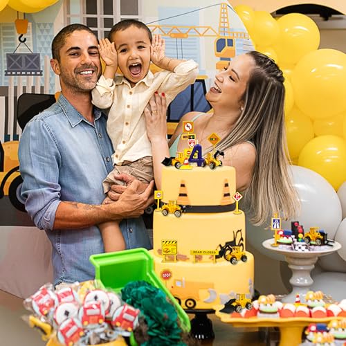 Seermia YT-114 20-Pieces Mini Construction Vehicles Cake Decoration Set Truck Cake Toppers Construction Birthday Party Supplies 6 Pcs Construction Trucks Toys 5 Pieces Road Sign Decorations thumb #6