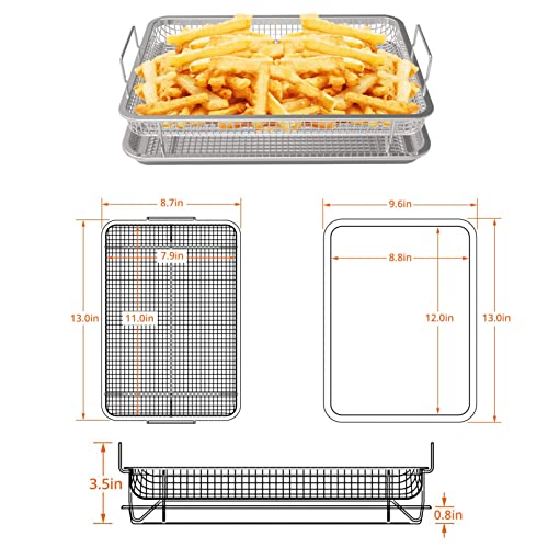 Agsyffd 2 Pieces Air Fryer Basket For Oven 12.8X9.6Inch,Tray And Grease Trap Set Bacon Rack For Oven Crisper For French Fried/Frozen Food (Silver) #TOP1