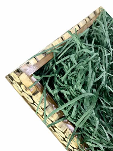 Image of Eco Sarras thin shredded paper crinkle paper grass strips gift tray decoration, gift hamper decorations, gift box fillers, wedding birthday & valentines day gift (1000 Grams / 1 KG, Forest Green)
