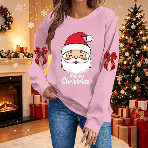 YNCSZEC Women Christmas Sweatshirt Casual Loose Long Sleeve Graphic Pullover Xmas Crewneck Clothing Pink womens christmas sweat shirt S - image 2