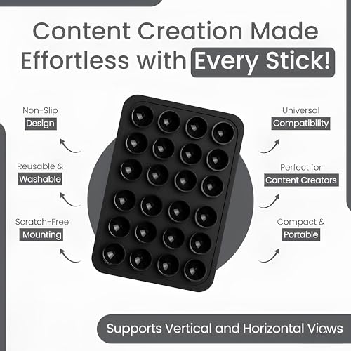 Image of Suction Phone Case, Phone Suction Sticker, Silicone Anti-Slip Silicone Multipurpose Hands-Free Sticky Pads Grip, Videos Mirror Shower (Black & Pink)