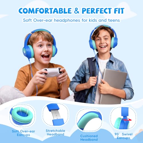 Image of USB C Headphones Wired for Kids, 85 /94dB Volume Limit With Mic, Blue