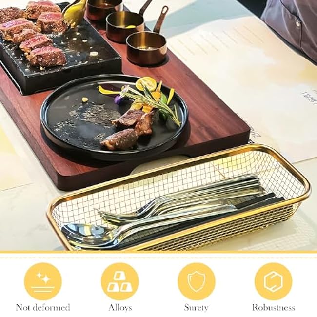 4Pcs Kitchen Drawer Organizer, Stainless Steel Storage Container, Gold Metal Cabinet Storage Basket for Kitchen Utensil