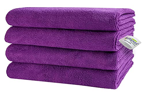 SOFTSPUN Microfiber Cloth – 4 pcs 30×40 cms 340 GSM Purple Thick Lint & StreakFree Multipurpose Cloths Automotive Microfibre Towels for Car Bike Cleaning Polishing Washing & Detailing.