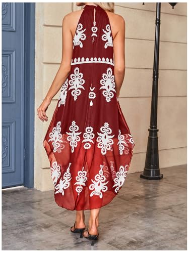 Image of Verdusa Women's Summer Dress Halter Flowy Asymmetrical Western Dress Boho Vacation Outfits