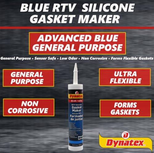 Image of Dynatex Blue RTV Silicone Gasket Maker 10.1 oz Caulk Tube - Oxygen Sensor Safe, OEM Specs, Gear Oil Resistant, Oil /Water Resistant, Made in the USA (8-Pack)