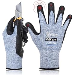 Guantes De Seguridad Nitrilo DEX FIT Cru553 Finos calibre 15, guantes resistentes nivel 4, ajuste cómodo y elástico 3D. buen agarre, recubrimiento duradero de nitrilo, táctil, lavado a máquina, ligeros, Azul 8 (M) 1 par