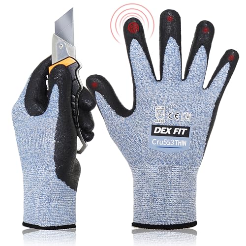 DEX FIT 15-Gauge Level 4 Cut Resistant Gloves Cru553 Thin, 3D Comfort Ultra Soft, High-Dexterity for Precision Feel Blue Large 1 Pair