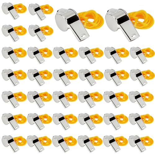 50 Silbatos Deportivos de Metal con Cordón para Entrenamiento miniatura 1