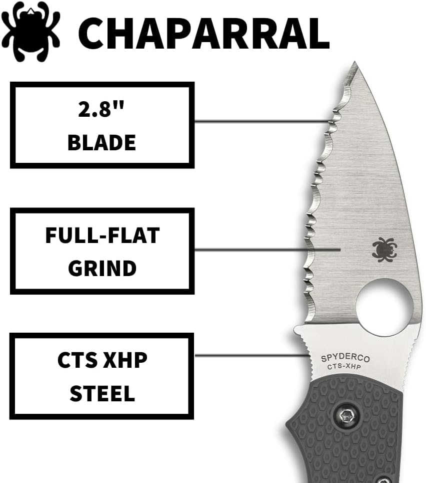 Spyderco Chaparral Lightweight Folding Pocket Knife with 2.8" CTS XHP and FRN Handle - EDC Knife for Men and Women, Perfect for Hunting, Tactical, Camping, Survival, Hiking - SpyderEdge - C152SGY