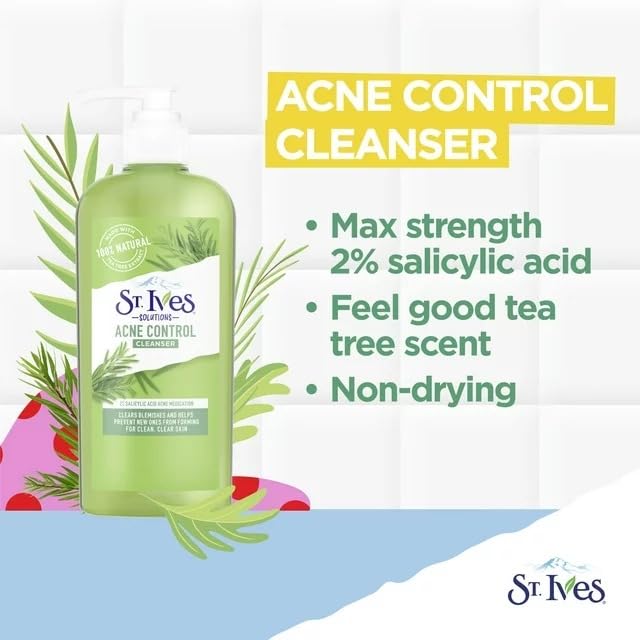 Miniatura 5 de St. Ives Limpiador facial para control del acné, cuidado de la piel con 2% de ácido salicílico y extracto de árbol de té 100% natural, 8 onzas