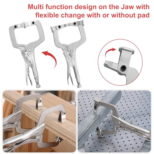 Image of MAXPOWER 11-Inch C Clamp Locking Pliers Set, Flexible Jaws Change with Pads or Regular Tips