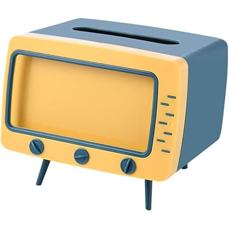 Amazon Nabushi ティッシュケース ティッシュボックス 可愛い 復古 テレビ型 リモコンラック スマホースタンド スマホーホルダー 卓上収納ケース 携帯電話入れ 収納 便利 多機能 ティッシュカバー リビング 寝室 部屋 オフィス ブルー ティッシュケース ホルダー