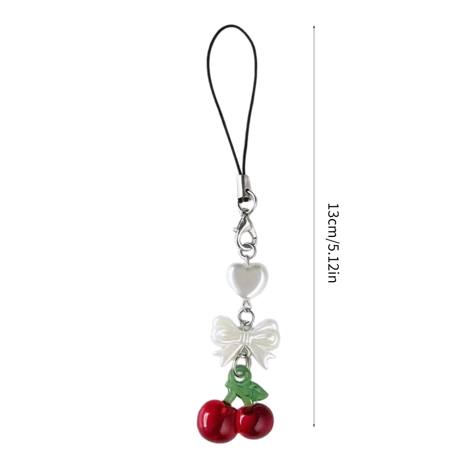 Breloque de téléphone en forme de cerise fabriquée à la main, pendentif fruit, chaîne et sangle pour sac à dos