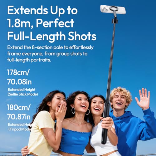 Image of ULANZI Magnetic Phone Tripod-71'' Auto Open Selfie Stick Features Lift to Fold, Extendable Selfie Stick w Remote Cell Phone Tripod Stand for Live Recording Vlog for iPhone 17 16 15 14 Series Black