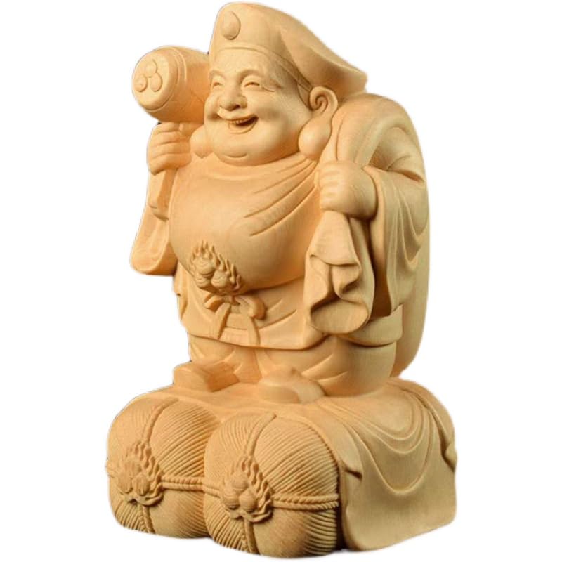 Amazon.co.jp: 七福神 置物 大黒天 大黒様 立像 桧木製高級木彫り彫刻  