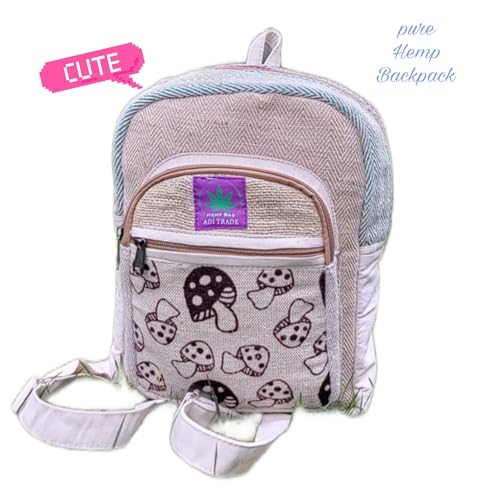 Generic RARA Natural Handmade mini Hemp backpack, eco-friendly stylish unisex casual backpack Hiking, Travelling and many more (Mushroom Blue)4