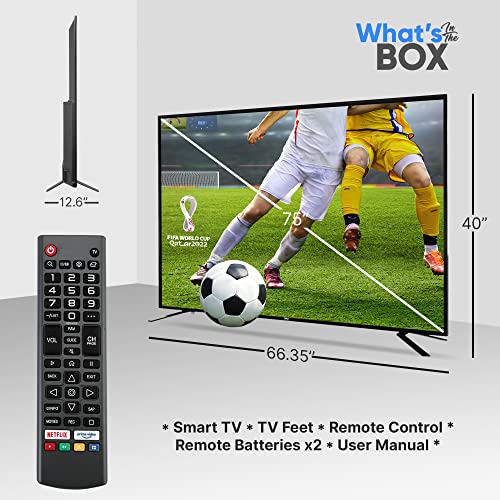 Image of Pyle 75 inch 2160p UHD Smart TV - Flat Screen Monitor HD DLED Digital /Analog Television w /Built-in WebOS Hub Operating System, HDMI, USB, AV, Full Range Stereo Speaker, Wall Mount, Includes Remote Control